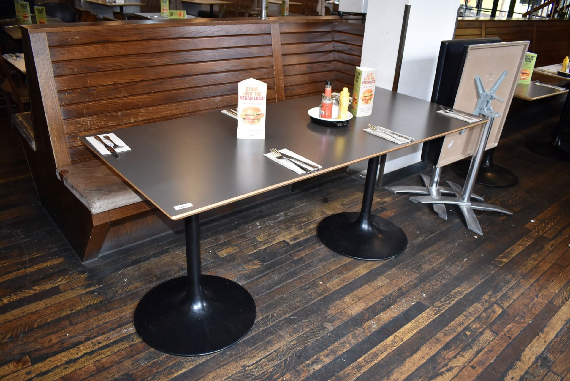 1 x Rectrangular Dining Table With Two Black Tulip Bases and Dark Grey Laminate Top - Image 3 of 4