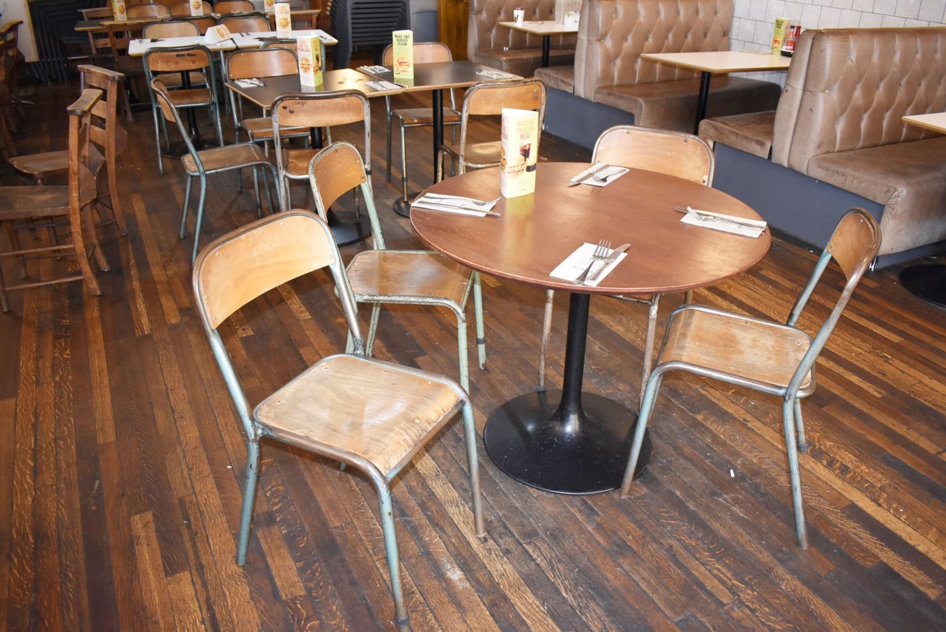 8 x Vintage Stackable School Chairs With Tubular Bent Steel Frames and Curved Plywood Seats - Image 3 of 8