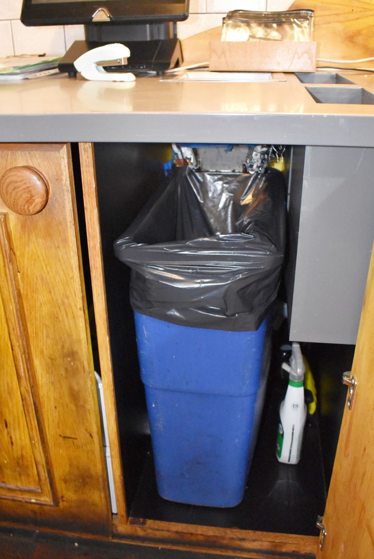 1 x Dumbwaiter Service Station With Pine Doors and Solid Worktop With Bin Chute and Storage - Image 6 of 7