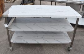 1 x Stainless Steel Prep Table With Castor Wheels and Multiple Undeshelves