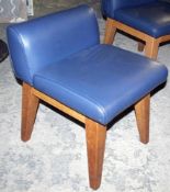 A Pair Of Stylish Low Back Restaurant Chairs With Bright Blue Faux Leather Upholstery -