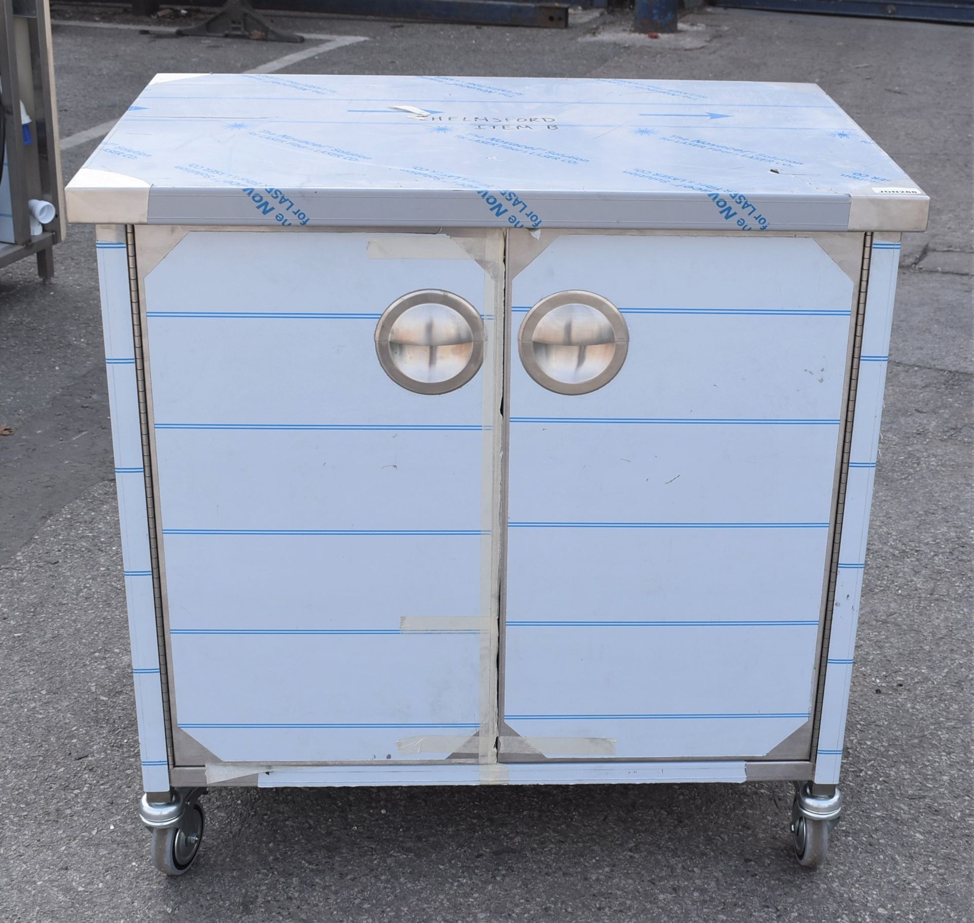 1 x Stainless Steel Mobile Prep Cabinet - New and Unused - Dimensions: H91 x W90 x D60 cms -