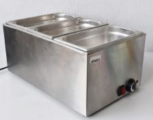 1 x Countertop Electric Baine Marie With Three Gastro Pans - 1200w / 230v - Stainless Steel Finish