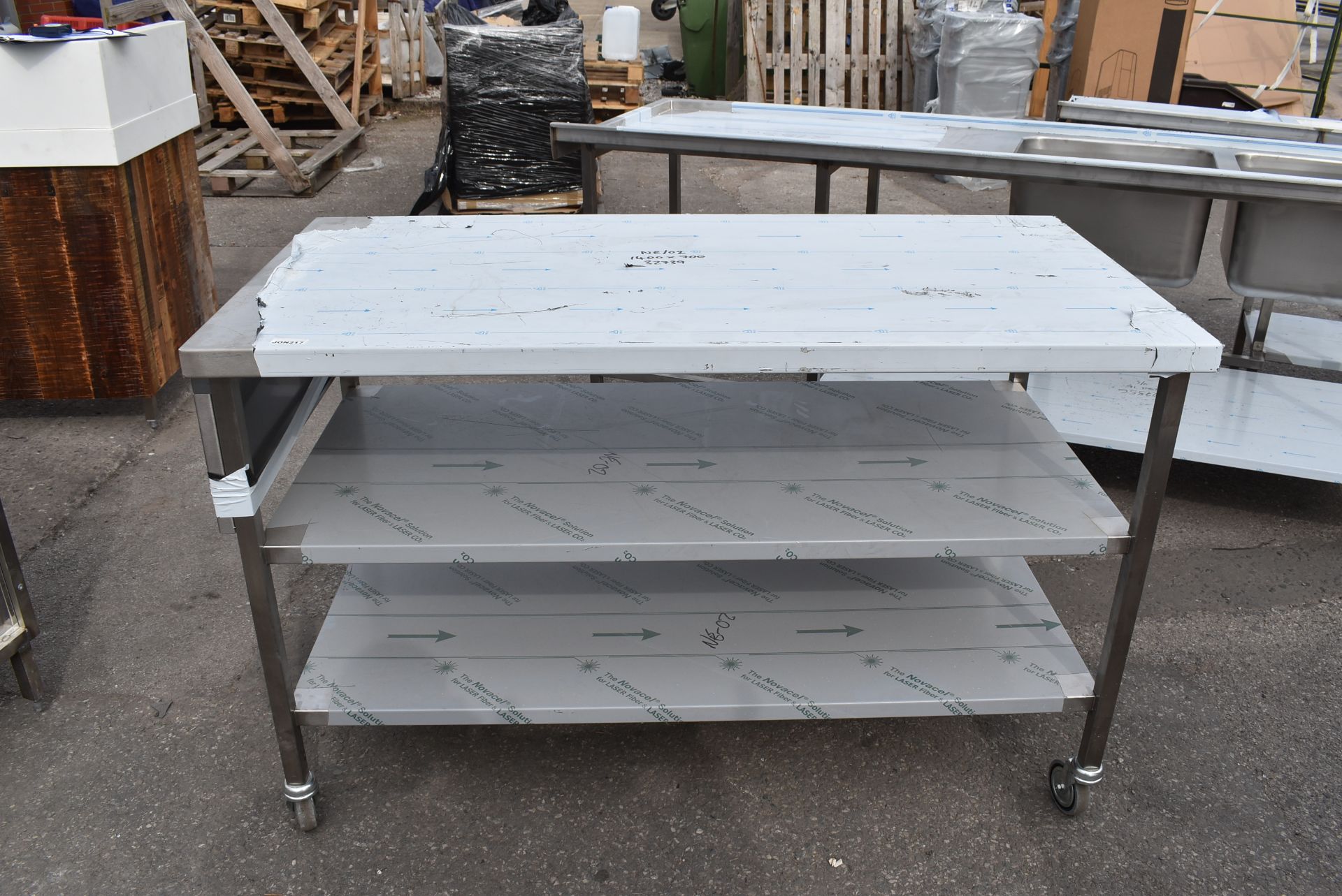 1 x Stainless Steel Prep Table With Castor Wheels and Multiple Undeshelves - Image 5 of 6