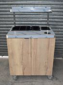 1 x Cutlery Service Trolley Featuring an Oak Cabinet With Internal Drawers, Stainless Steel