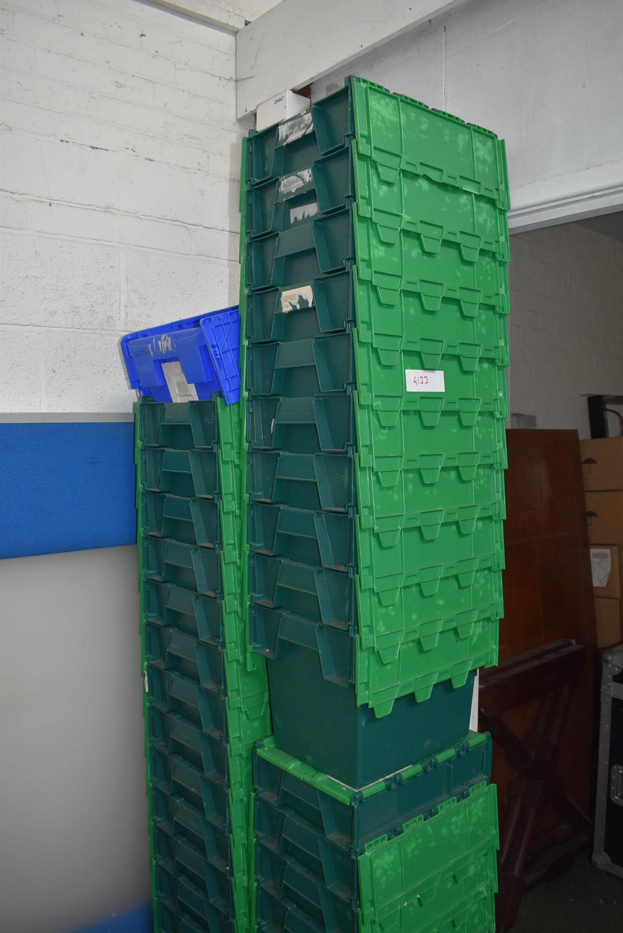 32 x Heavy Duty Compact Plastic Stackable Storage Boxes With Attached Hinged Lids - Dimensions: - Image 3 of 6