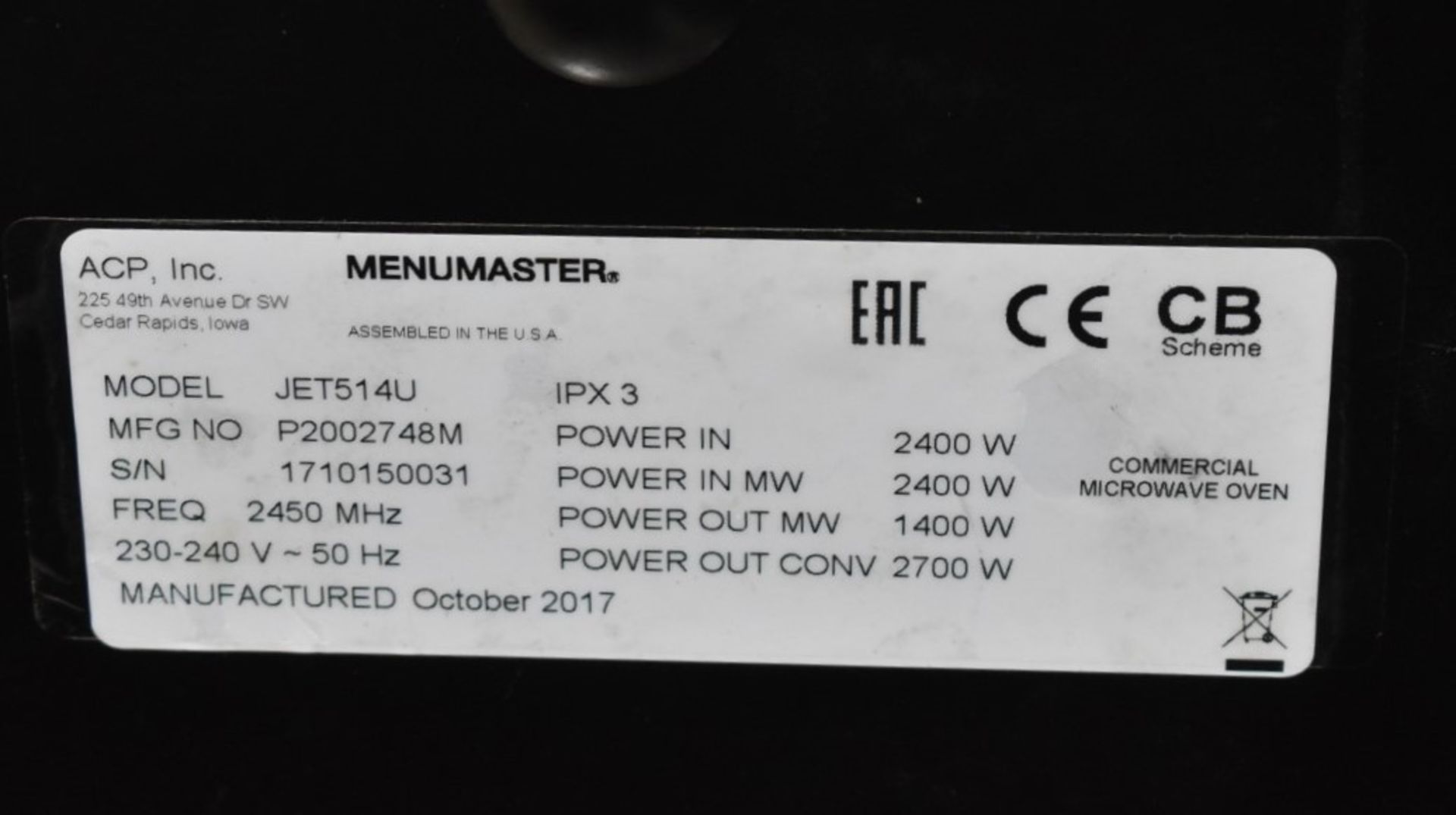 1 x Menumaster Jetwave JET514U High Speed Combination Microwave Oven - RRP £2,400 - Image 7 of 7