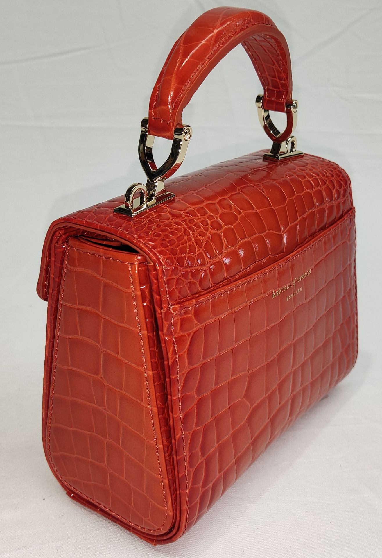 1 x ASPINAL OF LONDON Mayfair Mini Bag In Marmalade Orange - Embossed Crocodile Print - New/ - Image 6 of 27