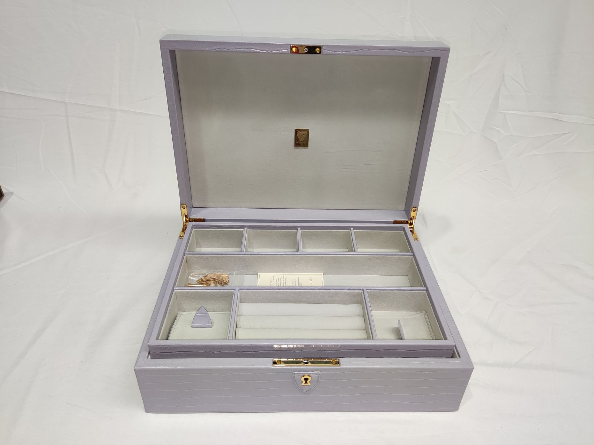 1 x ASPINAL OF LONDON Grand Luxe Jewellery Case In Deep Shine English Lavender Croc - Original - Image 20 of 34