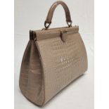 1 x ASPINAL OF LONDON Small Florence Frame Bag In Soft Taupe Patent Croc - Original RRP £995 -