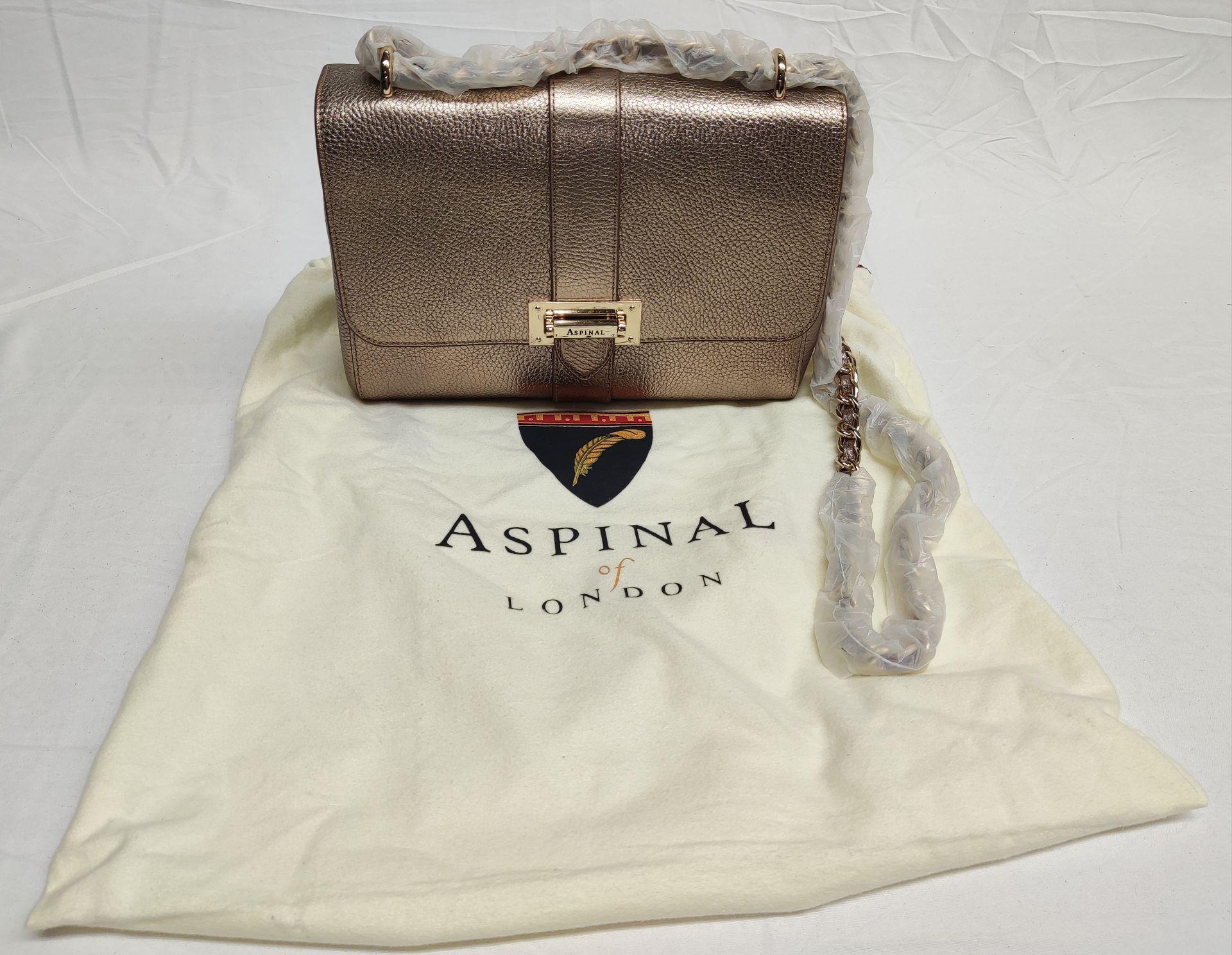 1 x ASPINAL OF LONDON Lottie Small Leather Shoulder Bag In Champagne - New/Boxed - Original RRP £550 - Image 12 of 19