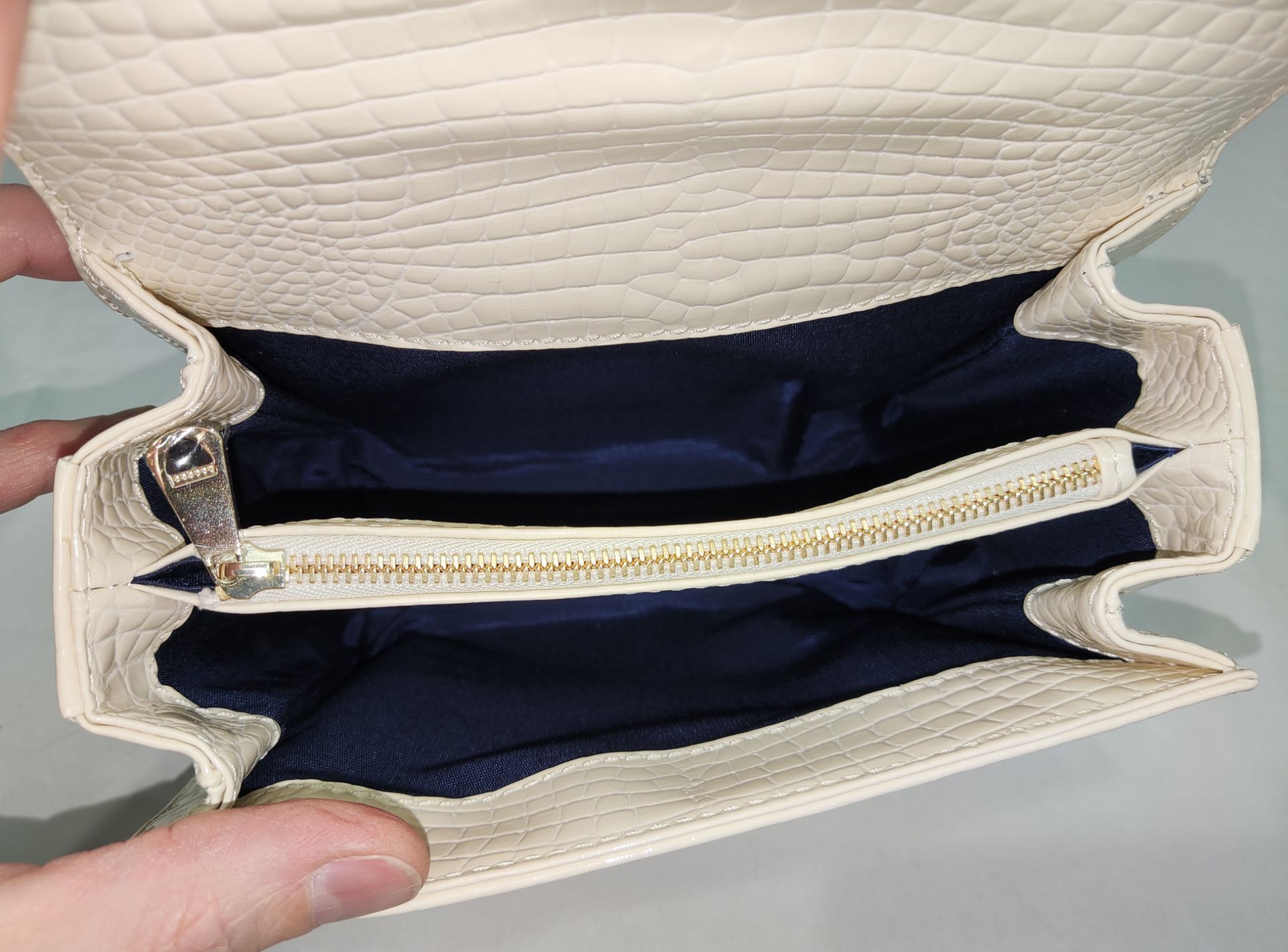 1 x ASPINAL OF LONDON Mayfair Midi Bag In Soft Taupe Patent Croc - Original RRP £595 - Ref: - Image 8 of 24