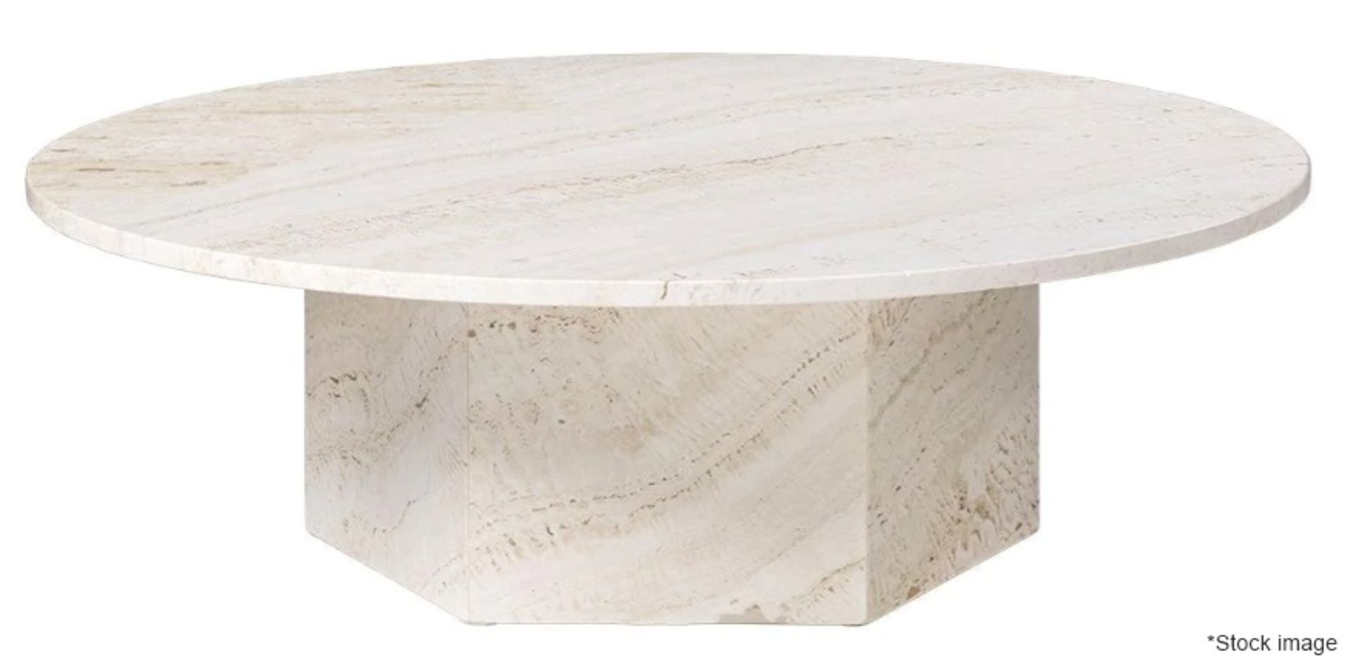 1 x GUBI 'Epic' Large Luxury Round ⌀130cm Travertine Coffee Table Top In Pale Cream (No Base)