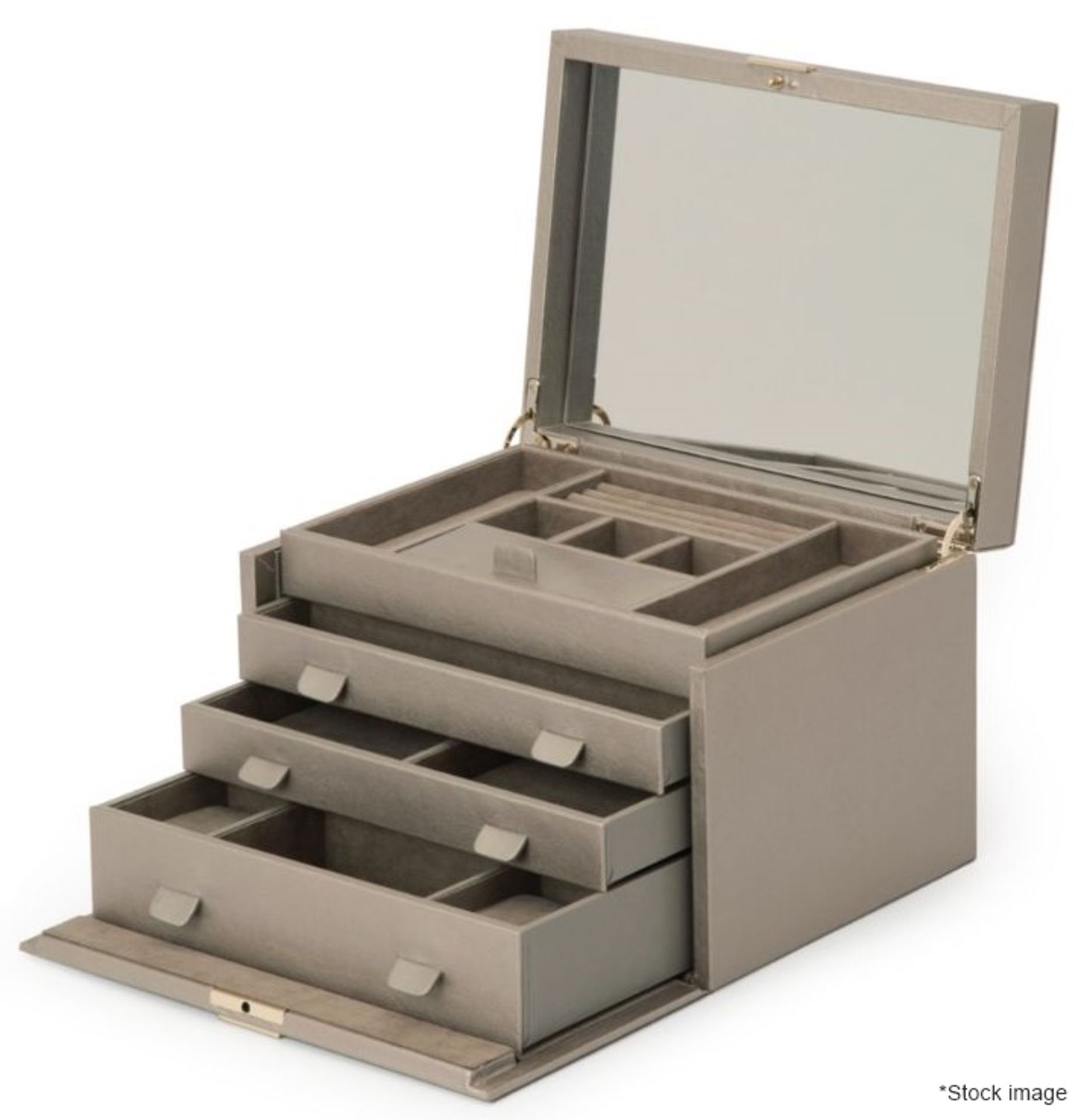 1 x WOLF 'Palermo' Large Luxury Leather Jewellery Box, With A Pewter Finish - Original Price £475.00