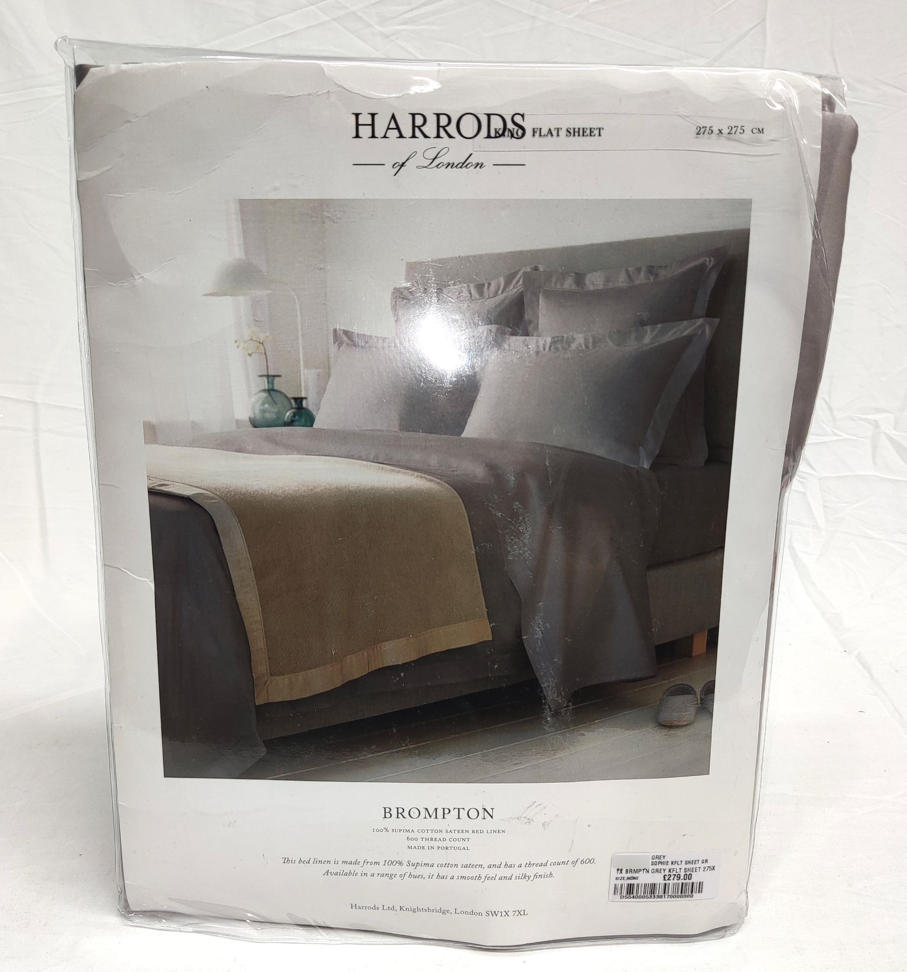 1 x HARRODS OF LONDON Brompton King Flat Sheet (275cm X 275cm) - Grey - Original RRP £279 - Ref: - Image 3 of 9