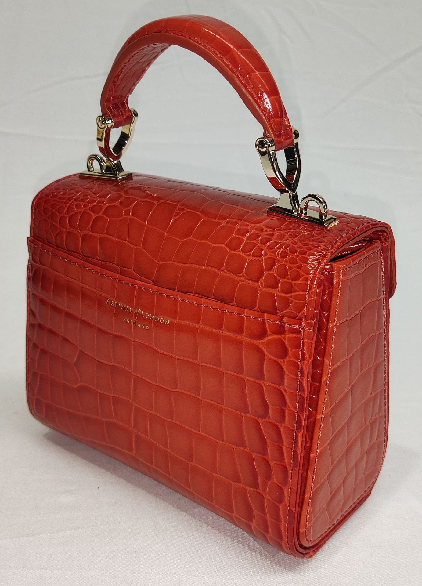 1 x ASPINAL OF LONDON Mayfair Mini Bag In Marmalade Orange - Embossed Crocodile Print - New/ - Image 7 of 27