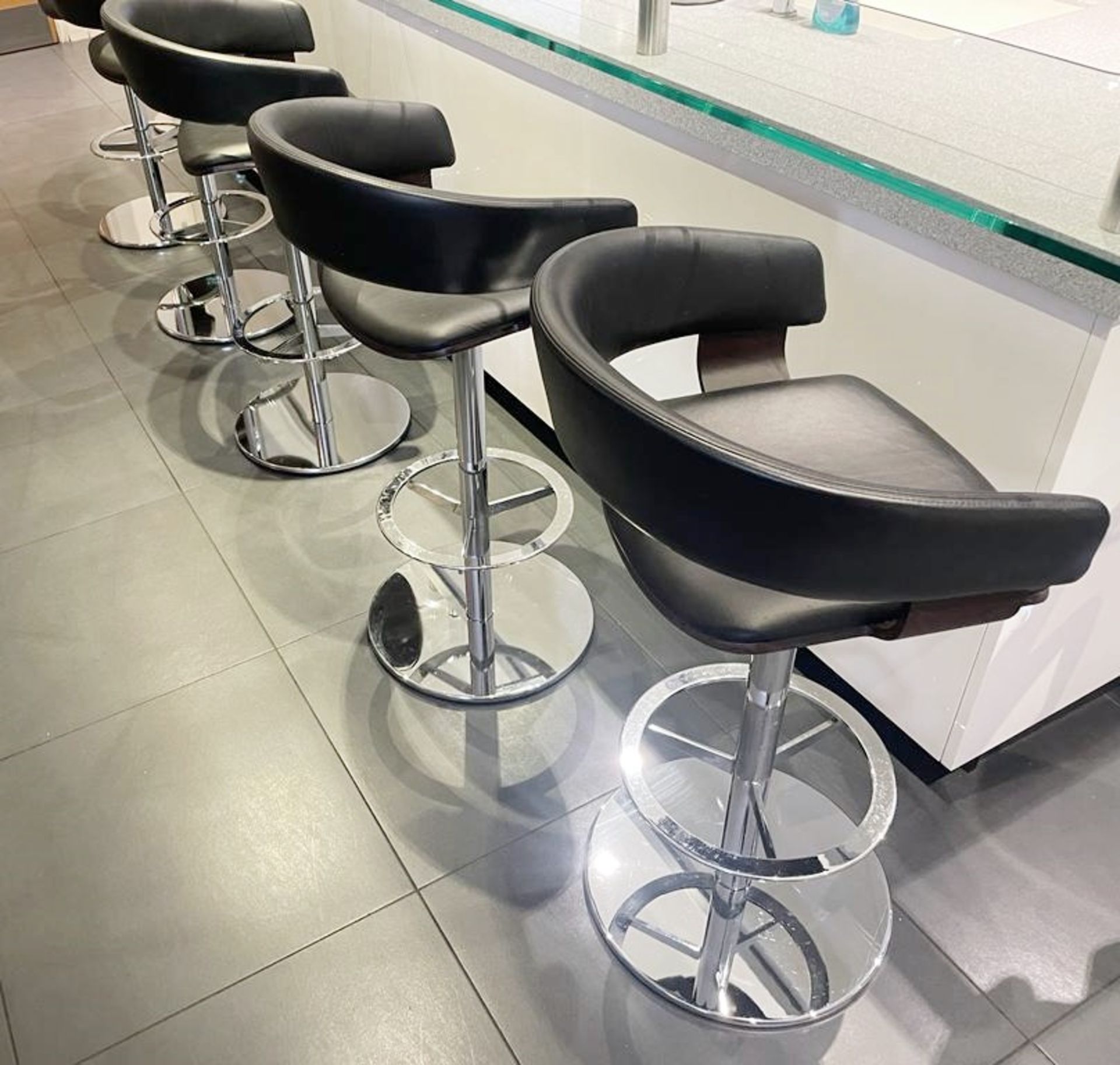 4 x Genuine ALLERMUIR 'Mollie' Designer Black Leather Bar Stools - Ref: CL872 - Location: Padiham,