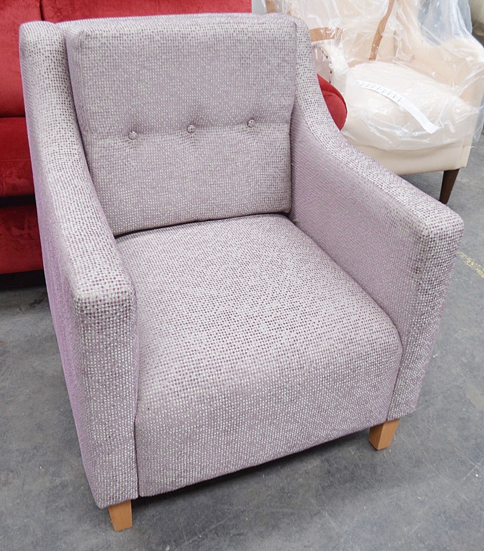 1 x Large Commercial Armchair Upholstered In A Grey & Purple Premium Fabric - Professionally