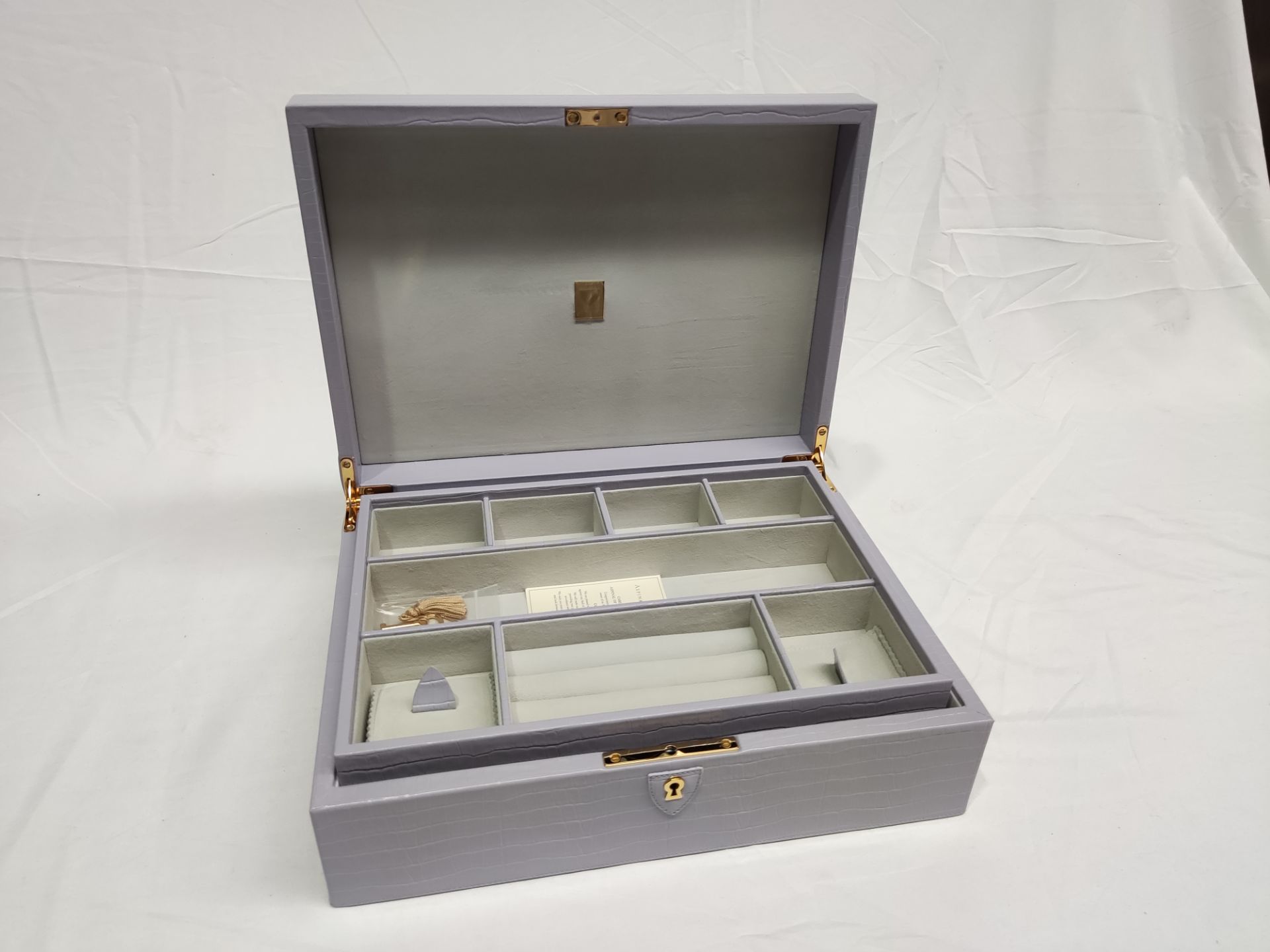 1 x ASPINAL OF LONDON Grand Luxe Jewellery Case In Deep Shine English Lavender Croc - Original - Image 10 of 34