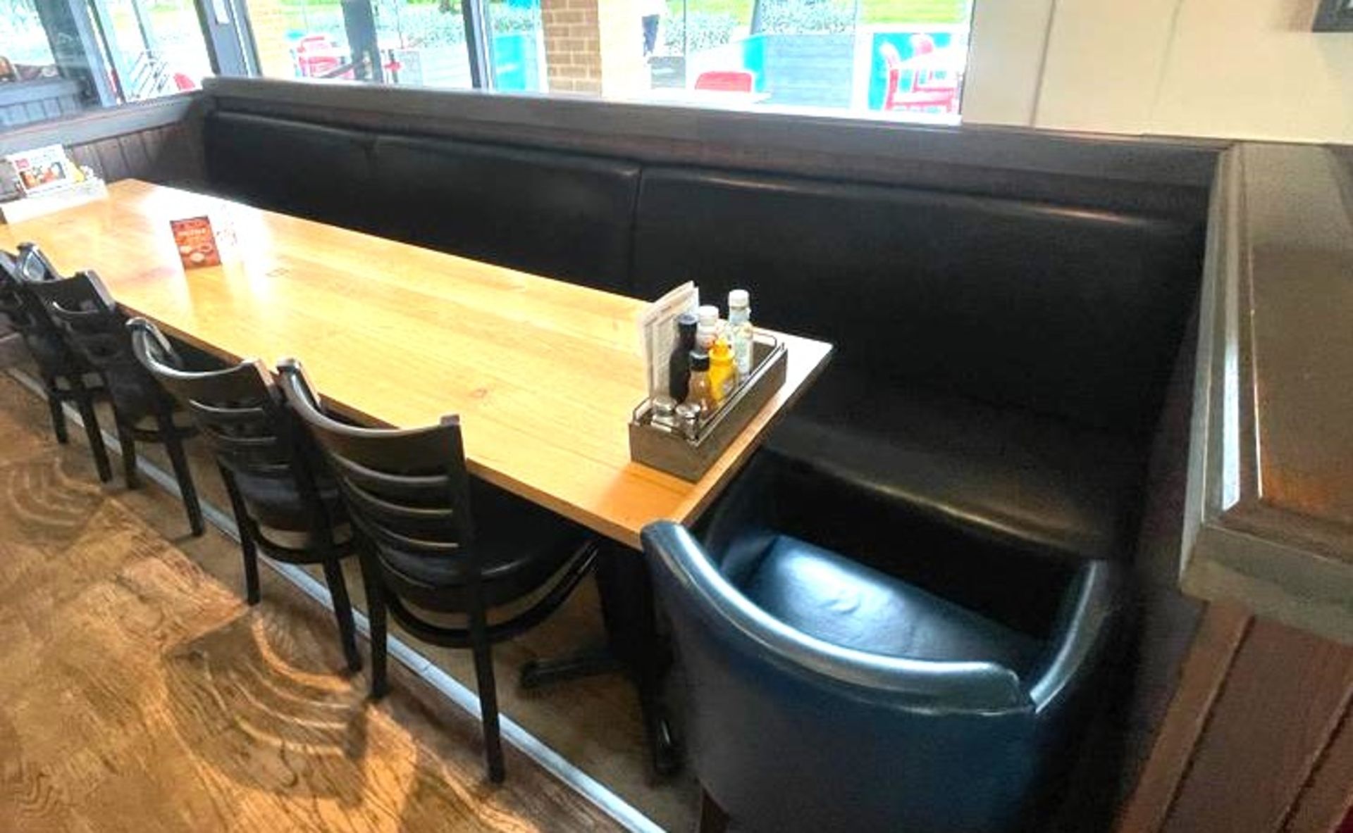 1 x Restaurant Seating Bench With a Black Faux Leather Upholstery - Approx 12ft in Length