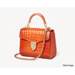 1 x ASPINAL OF LONDON Mayfair Mini Bag In Marmalade Orange - Embossed Crocodile Print - New/