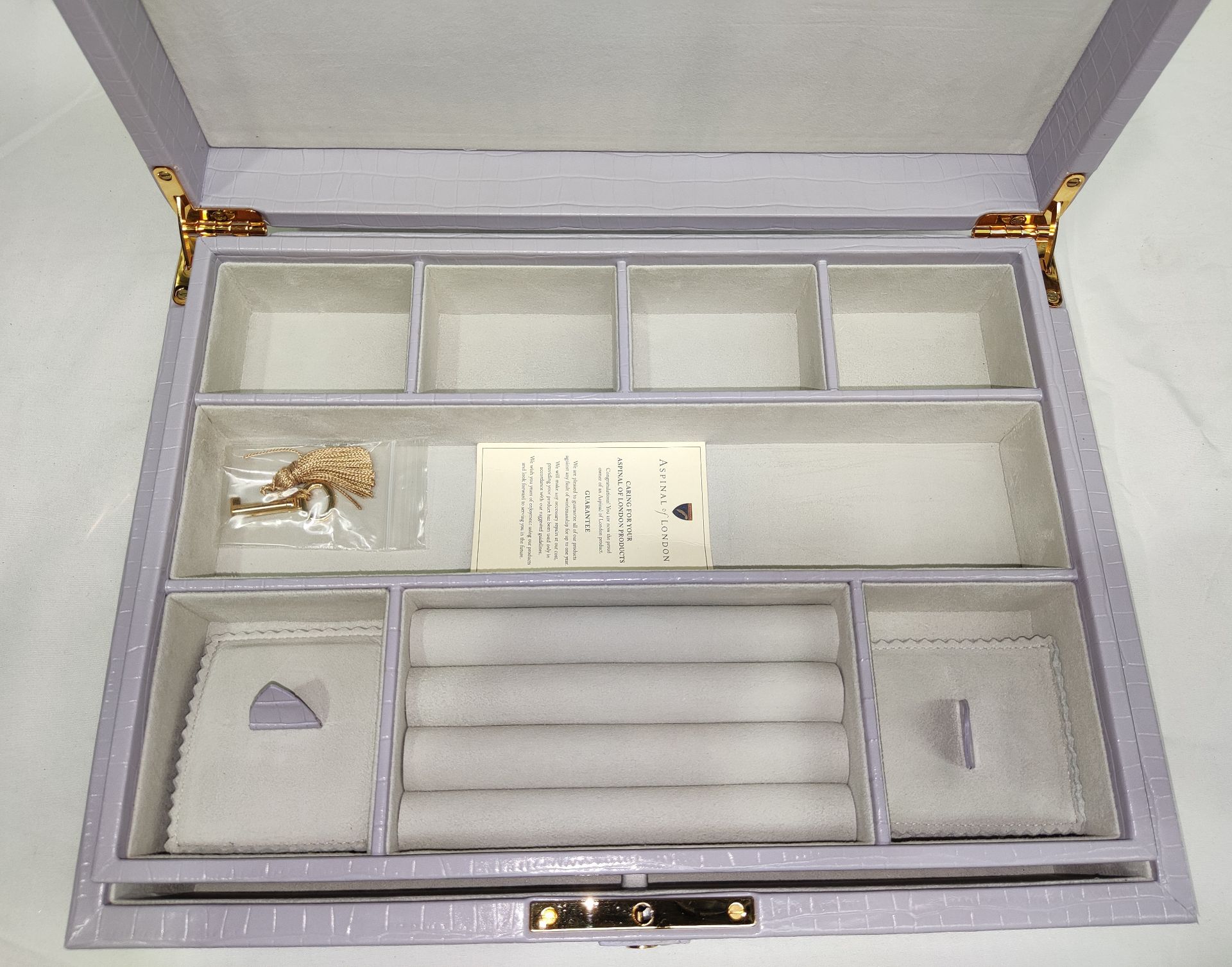 1 x ASPINAL OF LONDON Grand Luxe Jewellery Case In Deep Shine English Lavender Croc - Original - Image 18 of 34