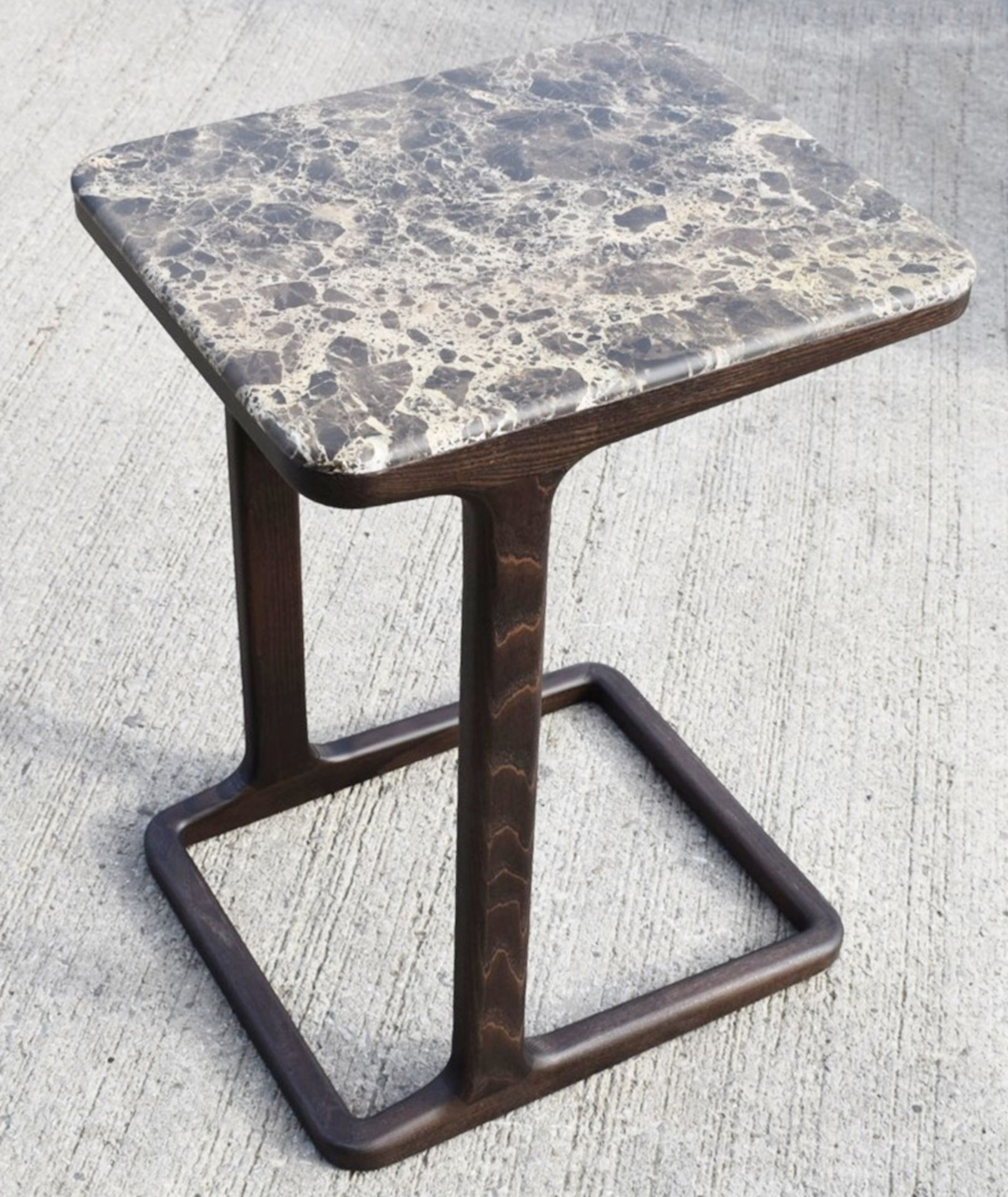 1 x PORADA SCRIPT Square Designer Solid Wood Side Table With Marble Top - Original Price £1,300 - Image 2 of 4