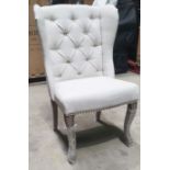 1 x HOUSE OF SPARKLES Luxury Vintage-style Studded Button-Back Wing Back Chair, in Cream Linen