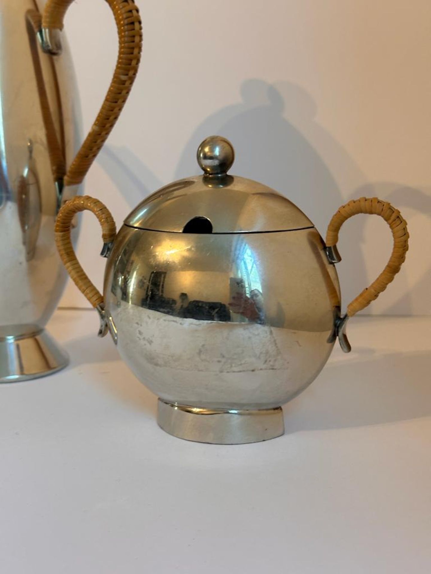 1 x NICK MONROE Designer Handmade Pewter Coffee Set With Rattan Design Handles - Ref: GRG008 / WH2 / - Image 11 of 15