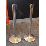 2 x Crowd Control Queue Barriers With Rectractable Belts - Chrome Finish - Approx Height 95 cms -