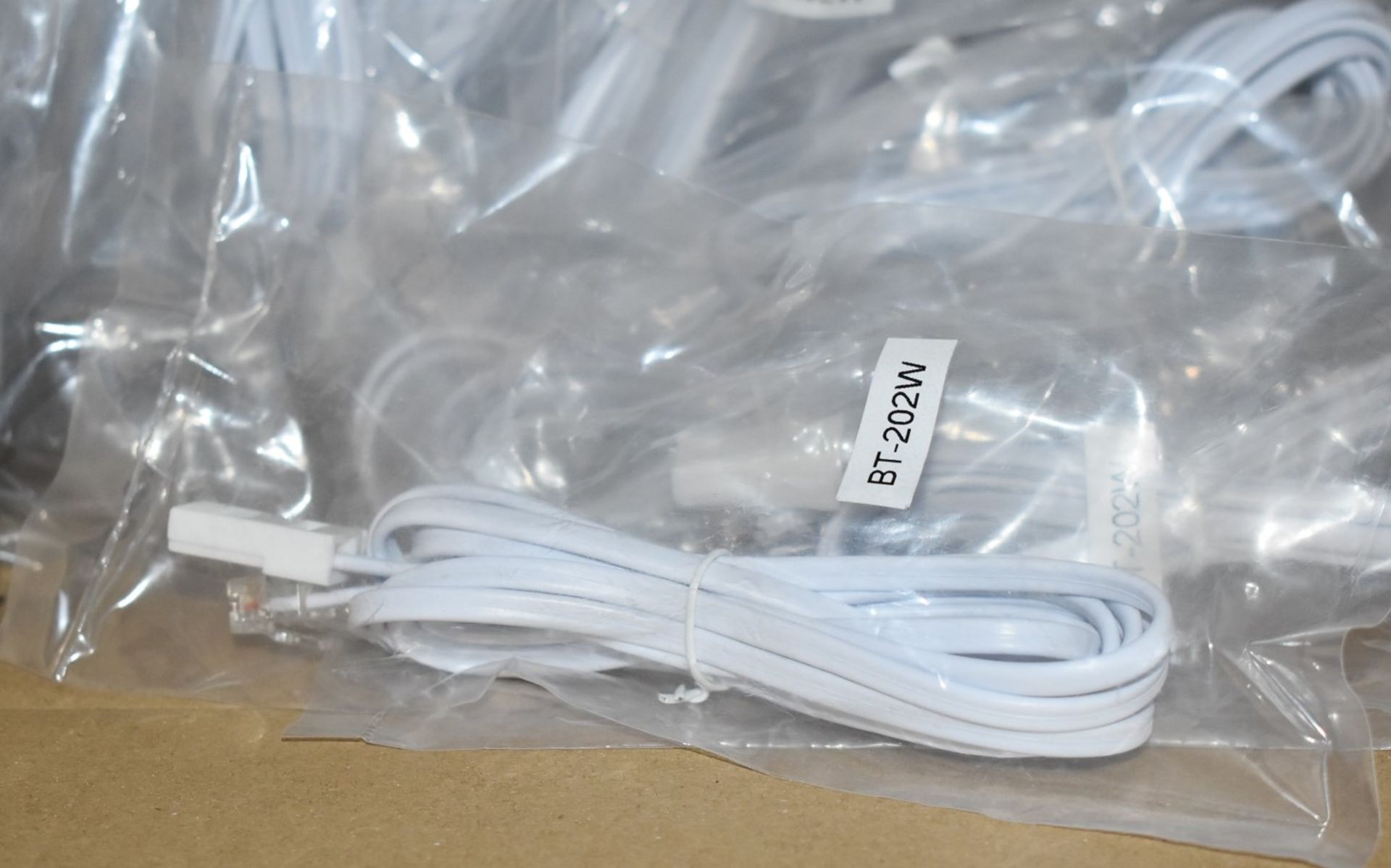 100 x 2m RJ11 to BT Plug 2 Wire Crossover Modem Cables - Type BT-202W - New Sealed Packets - Image 3 of 3