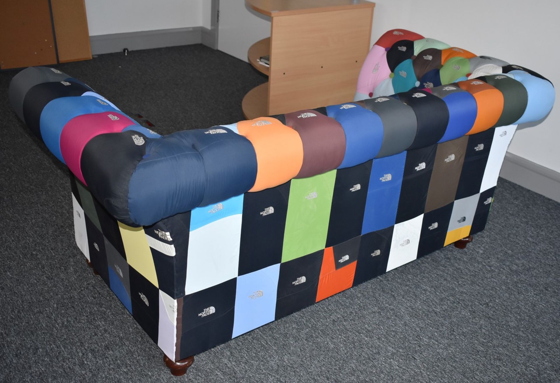 1 x Chesterfield Style Sofa Upholstered in North Face Stitched Fabrics - Image 9 of 10