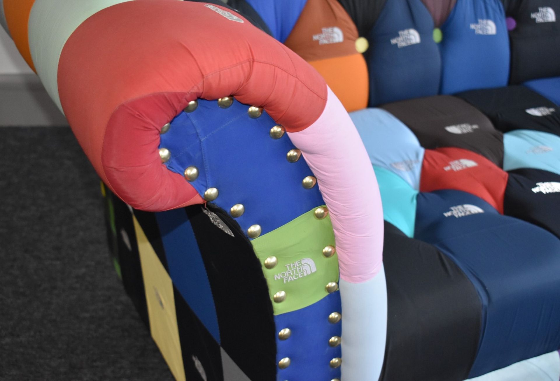 1 x Chesterfield Style Sofa Upholstered in North Face Stitched Fabrics - Image 7 of 10