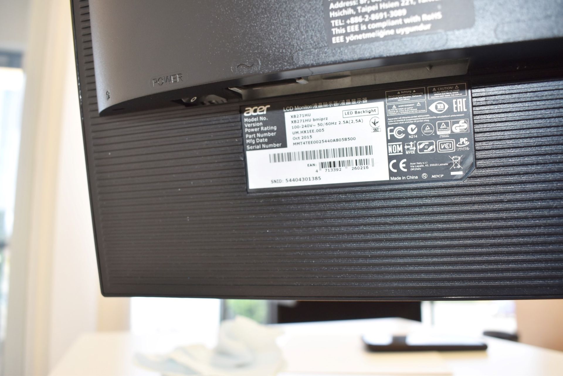 1 x Acer Predator 27 Inch 1440p LED Gaming Monitor - Model XB271HU - 2560 x 1440 Resolution - Image 5 of 6