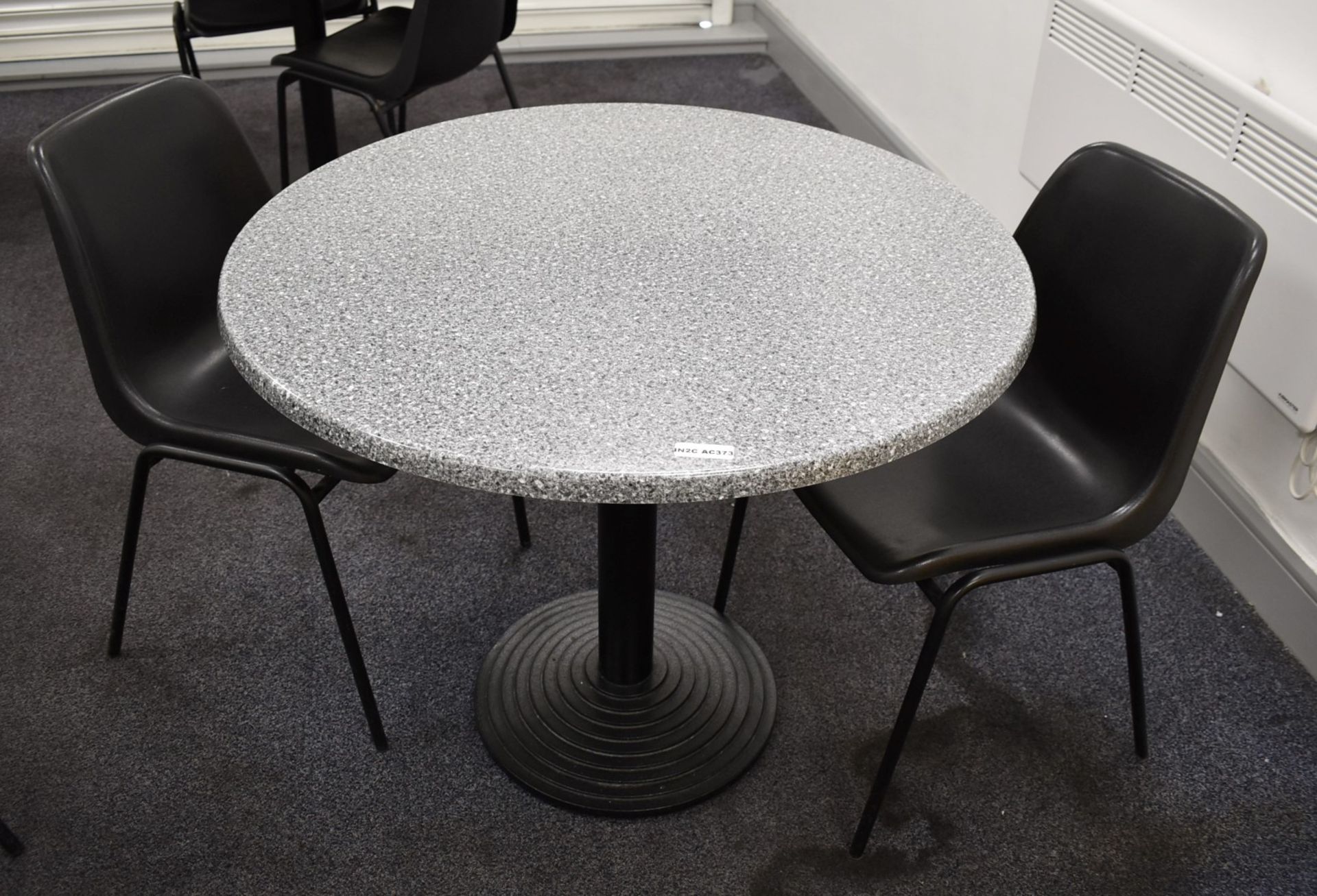 4 x Canteen Tables and 8 x Stackable Chairs - Granite Effect 90cm Table Tops With Cast Iron - Image 6 of 6