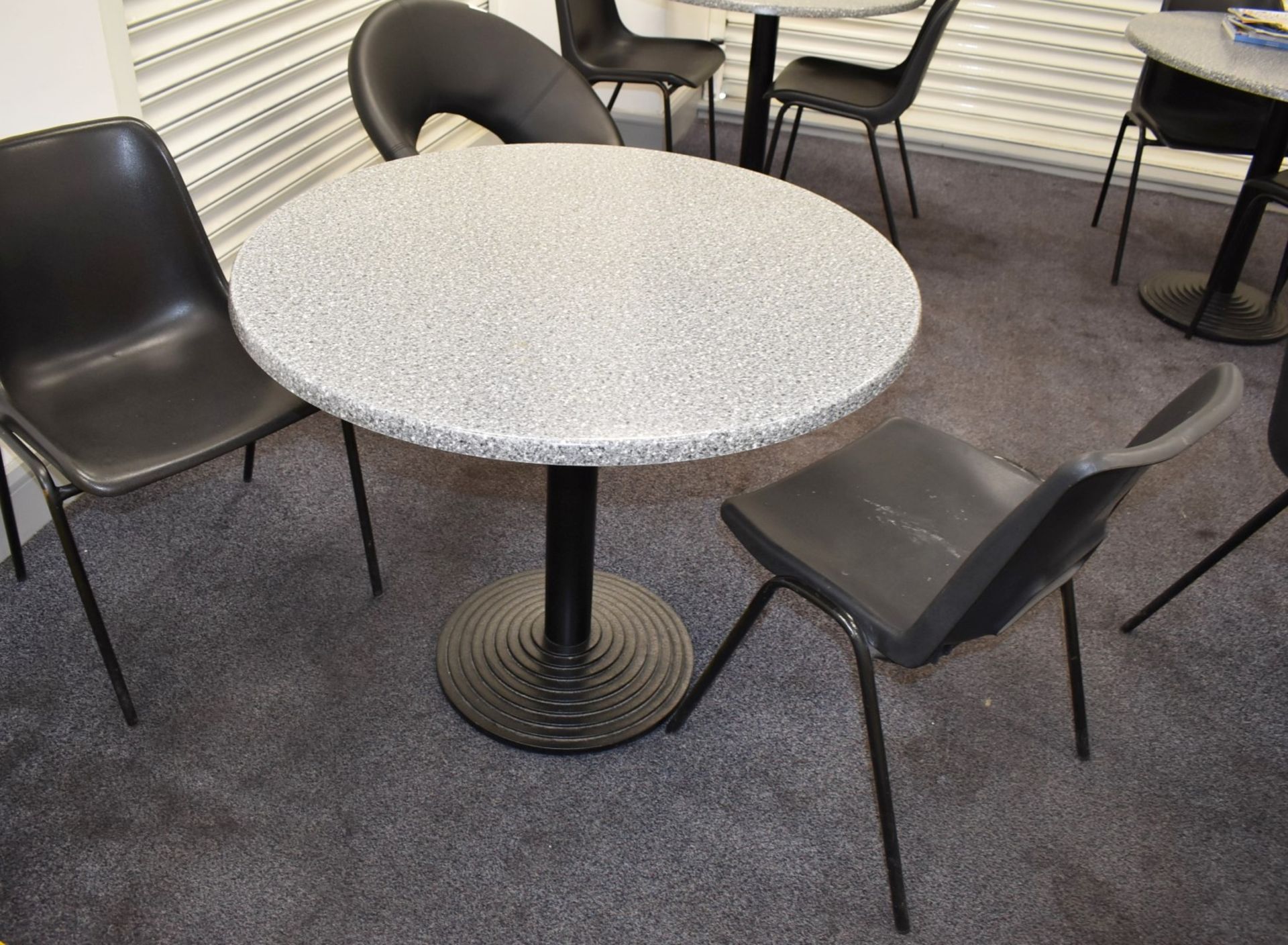 4 x Canteen Tables and 8 x Stackable Chairs - Granite Effect 90cm Table Tops With Cast Iron - Image 2 of 6