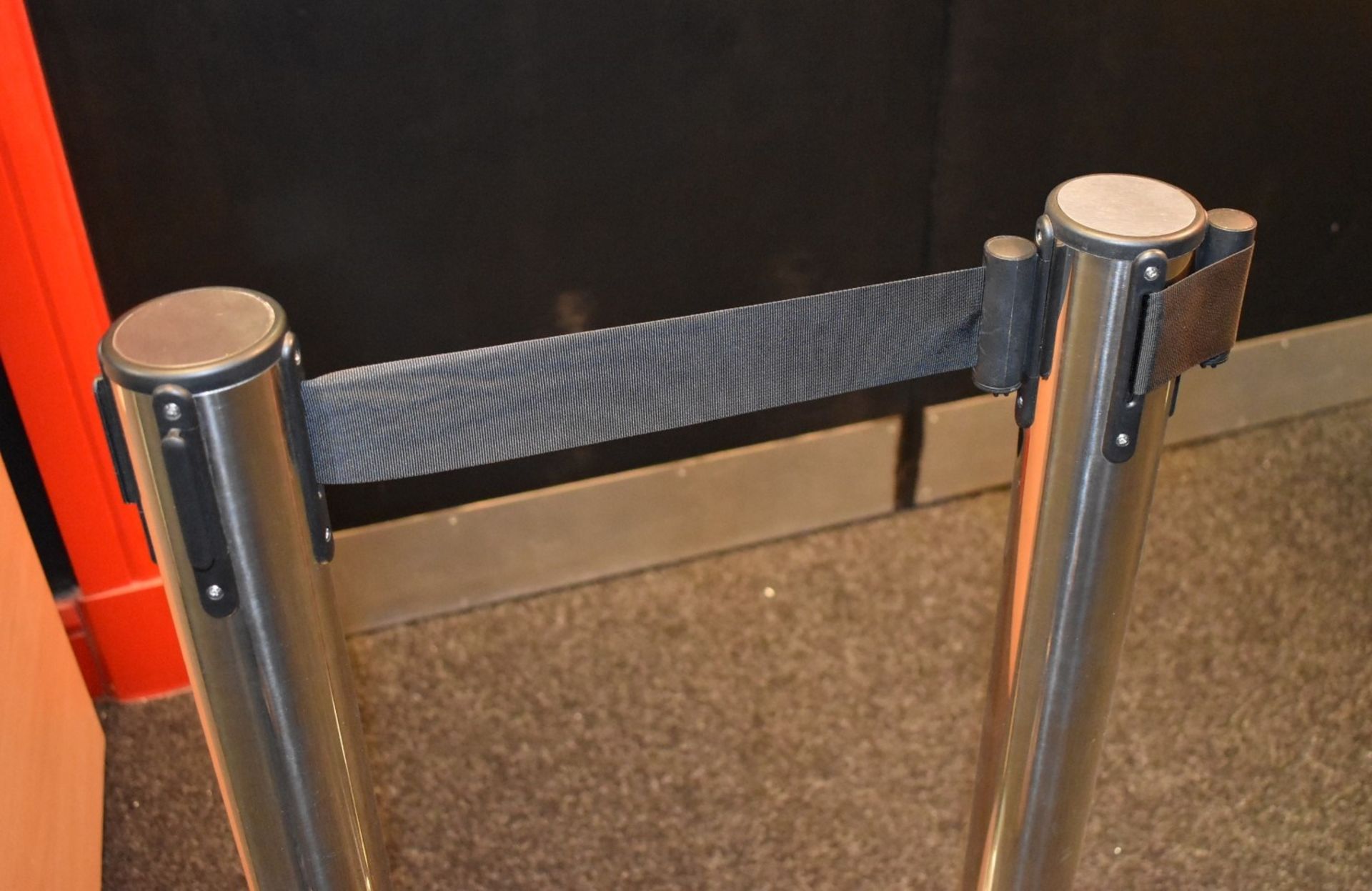 2 x Crowd Control Queue Barriers With Rectractable Belts - Chrome Finish - Approx Height 95 cms - - Image 3 of 3