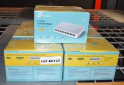 7 x TP-Link TL-SF1008D 8-Port Unmanaged Desktop Fast Ethernet Switches - New Boxed Stock