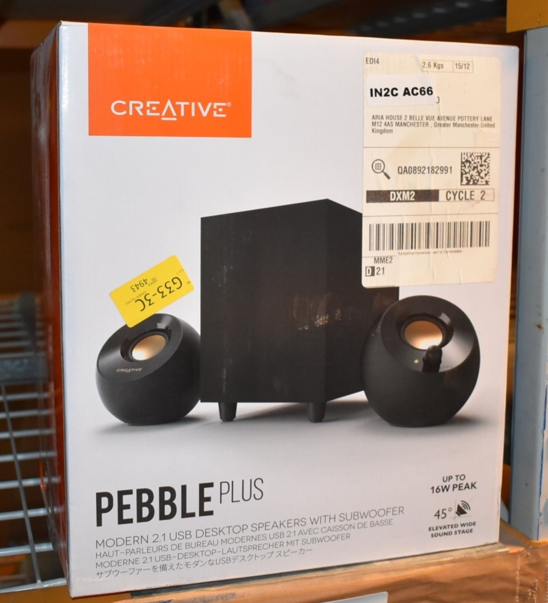 1 x Creative Pebble Plus 2.1 USB Desktop Speakers With Subwoofer - New Boxed Stock - Ref: AC66
