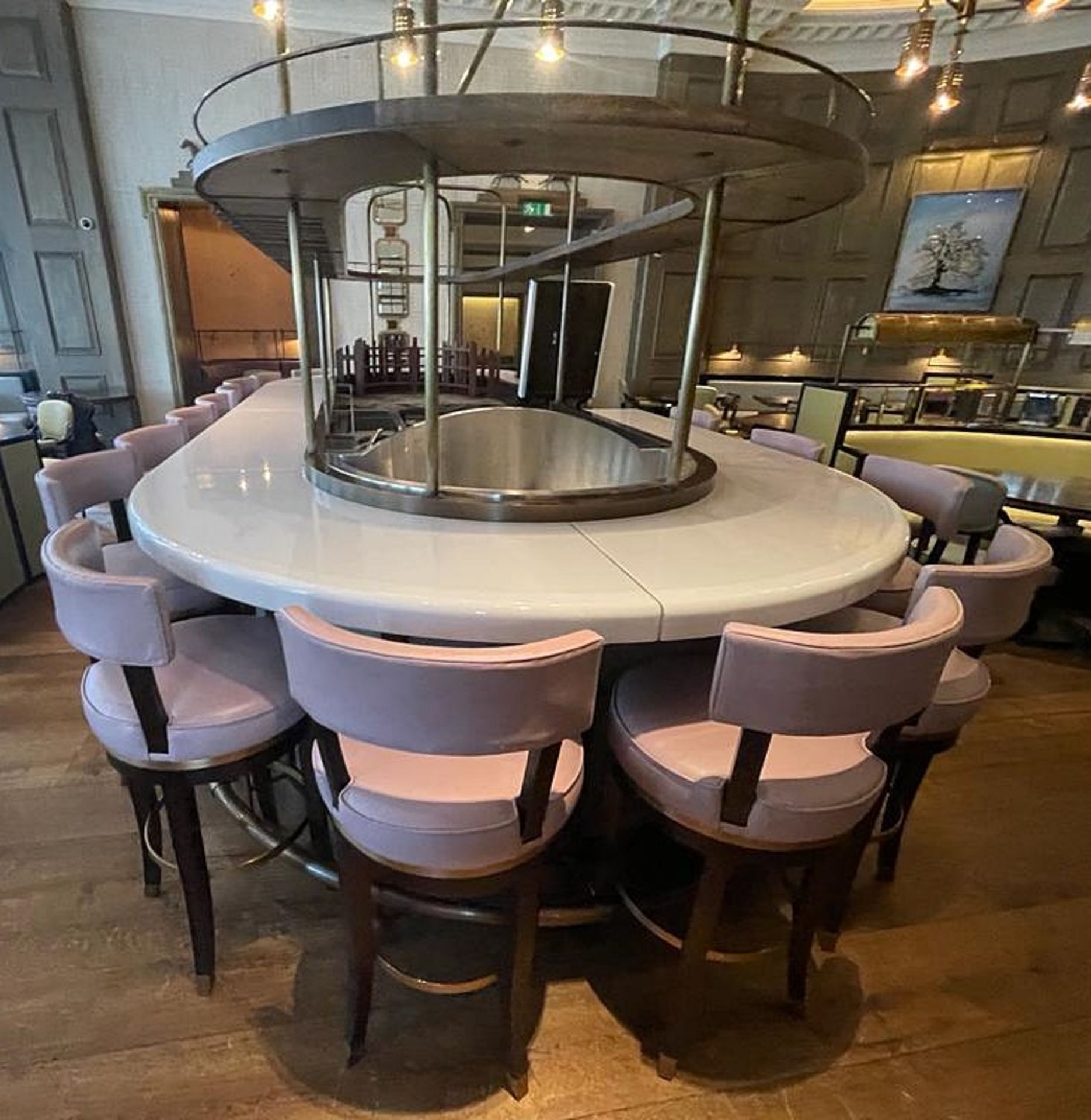 1 x Luxury Curved Restaurant 5.5-Metre Centrepiece Bar, Clad in Timber & Leather with 18 x Stools - Image 32 of 72