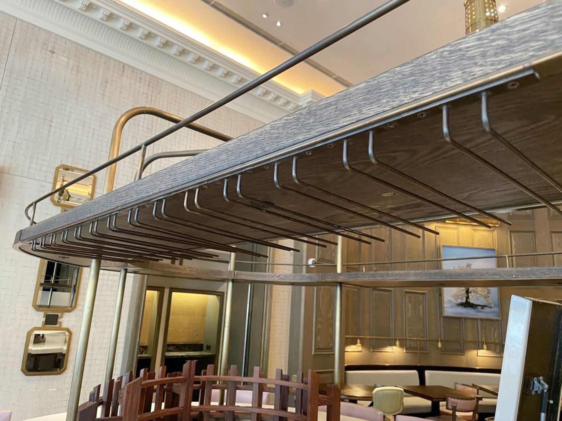 1 x Luxury Curved Restaurant 5.5-Metre Centrepiece Bar, Clad in Timber & Leather with 18 x Stools - Image 35 of 72