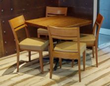 4 x Wooden Dining Chairs With Mustard Leather Seat Cushions