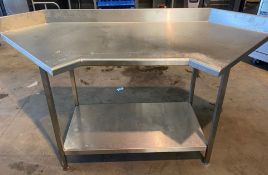 1 x Stainless Steel Corner Prep Table With Upstand and Undershelf - H87 x W130 at the back x D80 cms