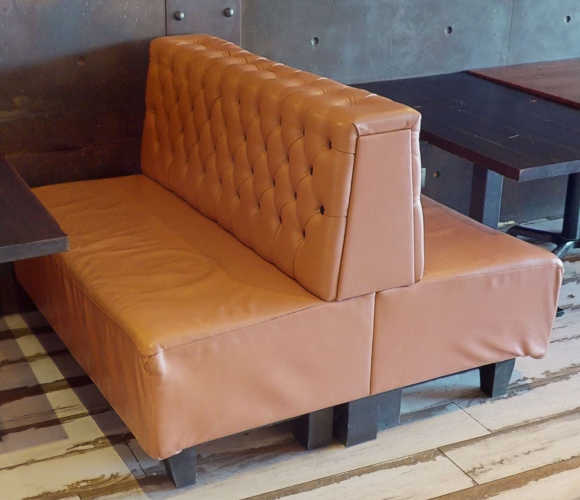 1 x Back to Back Seating Bench Featuring Studded Backs and a Salmon Leather Upholstery