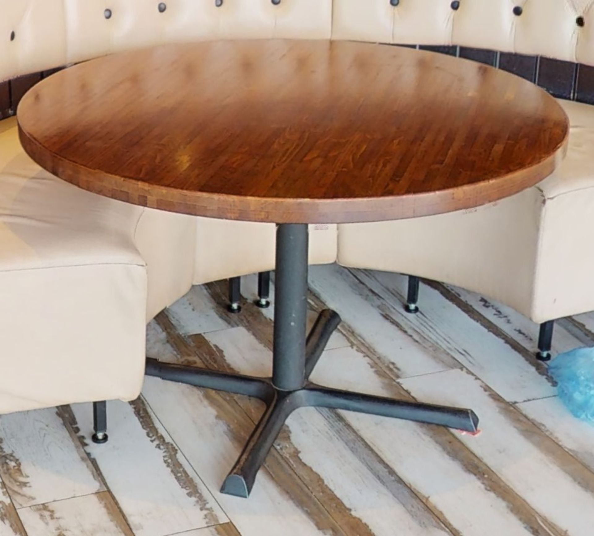 3 x Round Restaurant Tables With Dark Brown Wooden Tops and Cast Iron Bases - Image 4 of 4