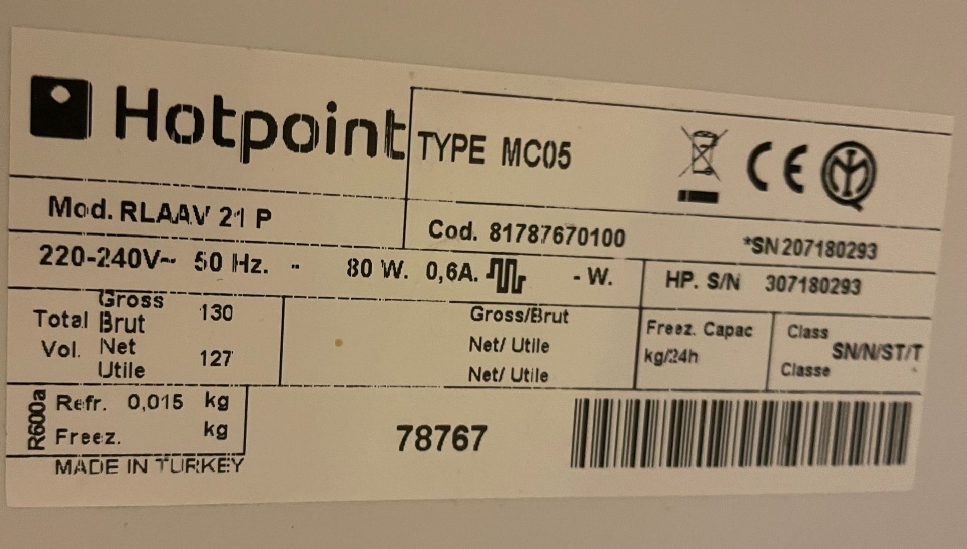 1 x Hotpoint MC05 Undercounter Refrigerator - Image 5 of 5