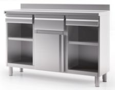 1 x Coreco Stainless Steel Coffee Counter With Drawer Knocker, Cupboard Space and Shelves
