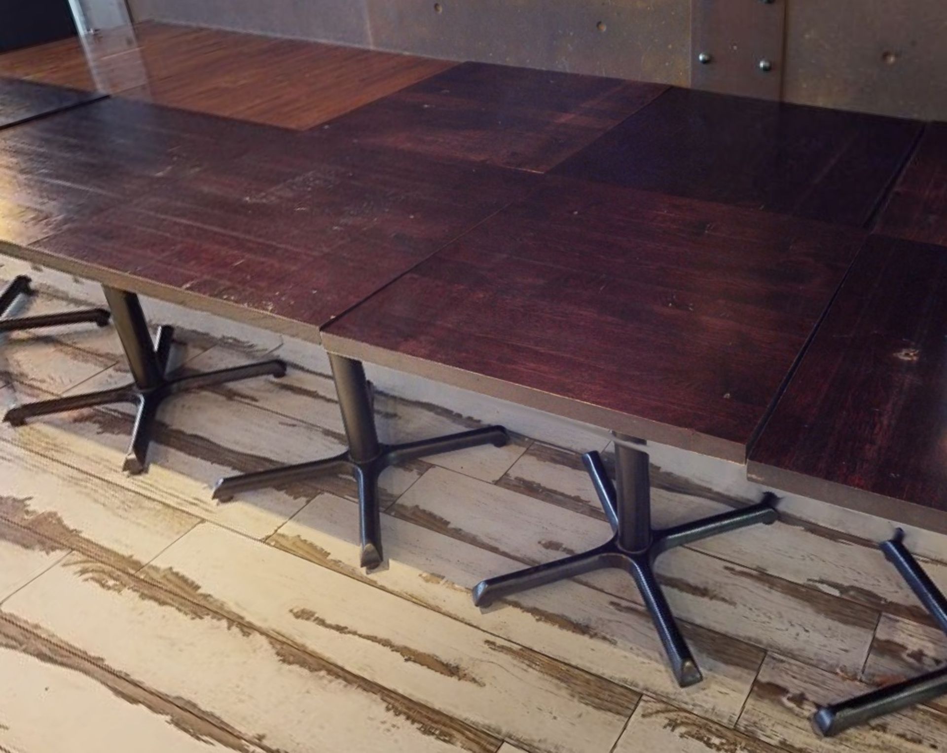 4 x Square Restaurant Tables With Dark Brown Wooden Tops and Cast Iron Bases - Image 3 of 3