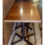 4 x Square Restaurant Tables With Light Brown Wooden Tops and Cast Iron Bases