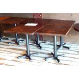 4 x Square Restaurant Tables With Dark Brown Wooden Tops and Cast Iron Bases